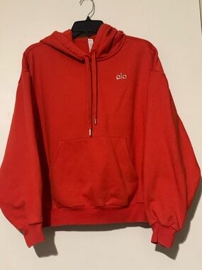 ALO Yoga Red Cozy Pullover Hoodie with Kangaroo Pocket
